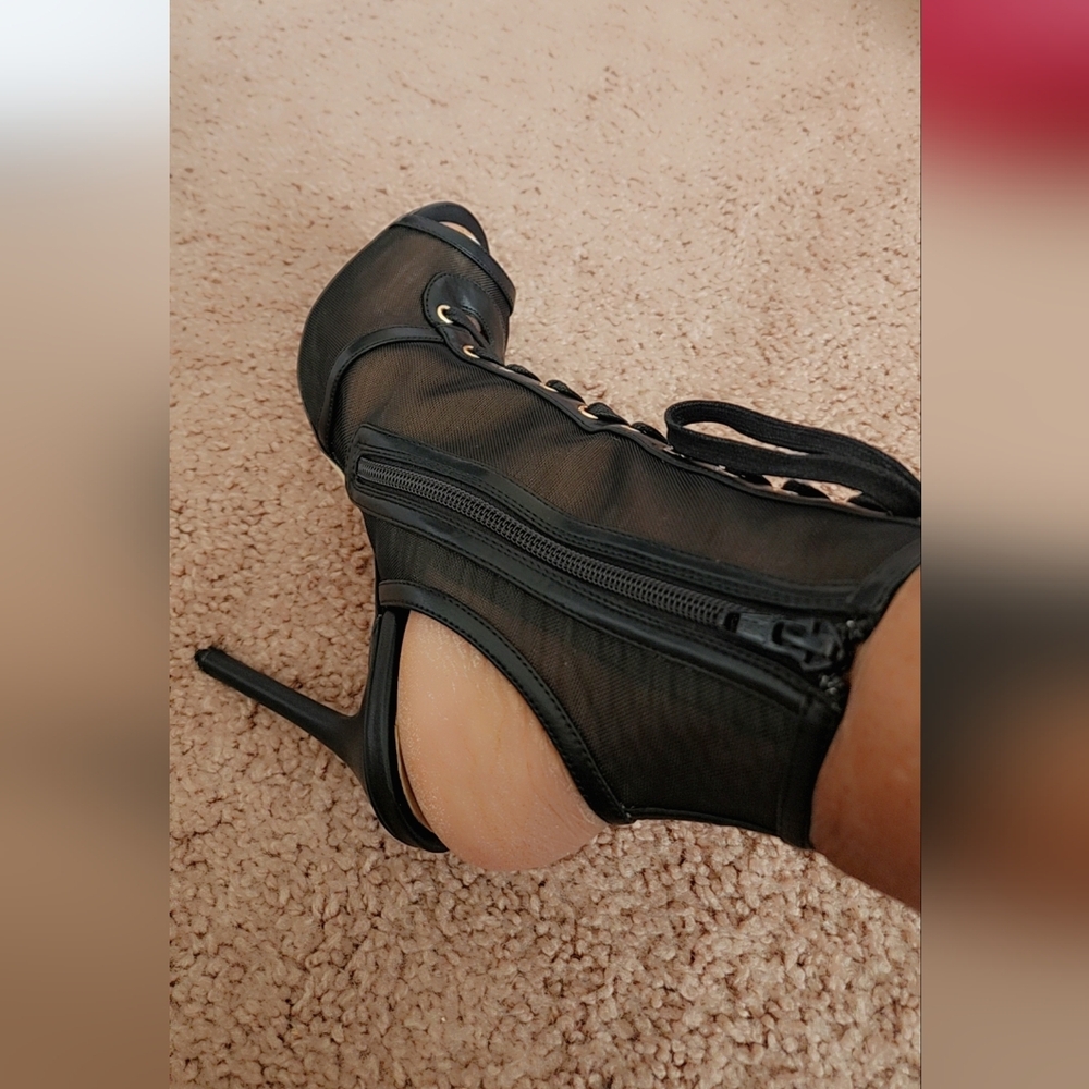 Aldo Black Mesh Peep-Toe Heels